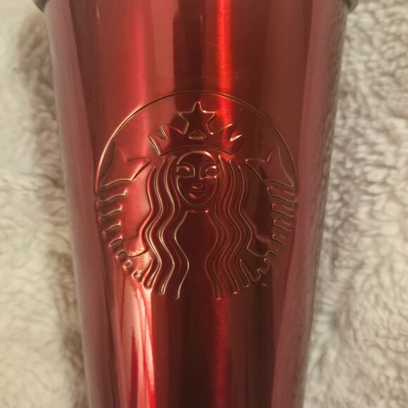 NEW Starbucks Rare 2014 Red Metallic Stainless Steel Cold/Hot Tumbler 16oz - Picture 2 of 8
